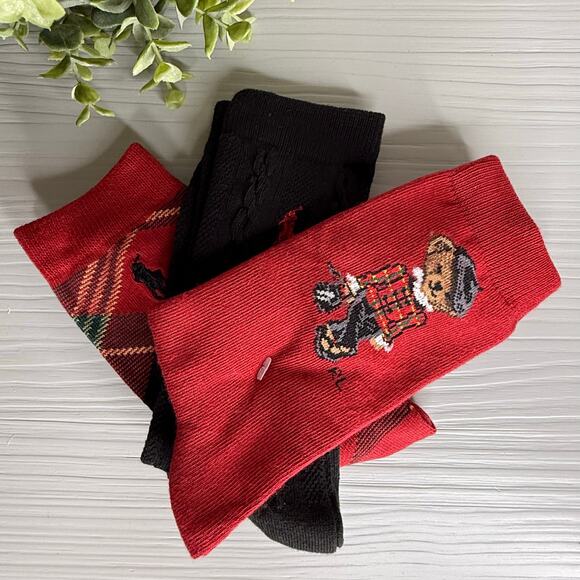 Polo Ralph Lauren Girl's Socks Polo Bear Set of 3 pairs 13-3 shoes / 8-9.5 socks - Picture 2 of 4